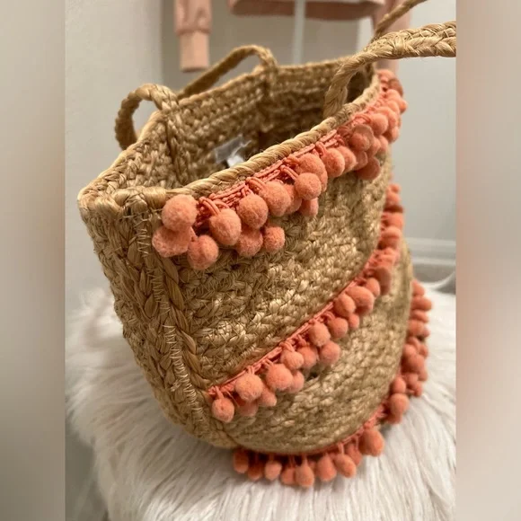 ⚜️💛⚜️Shiraleah Aubrey small pompom Jute Bag Bohemian - Picture 6 of 17